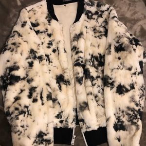 Faux Fur White Bomber Jacket from Express